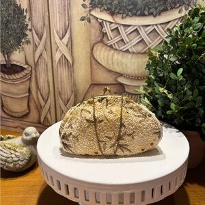 1960’s Vintage Cream Beaded Kiss Lock Clutch with Gold Accents